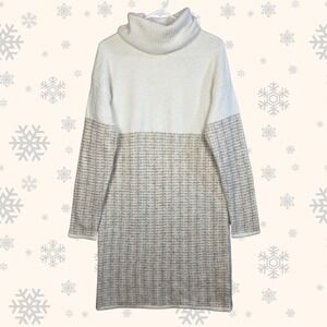 TAHARI‎ Sweater Dress Size L Cowl Neck Neutral Long Sleeve Cozy